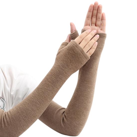 1 Pair Fall Winter Gloves Fingerless Knitted High Elasticity Non-slip Arm Warmers Pure Color Arm Sleeves Keep Warm Windproof Cycling Arm Covers