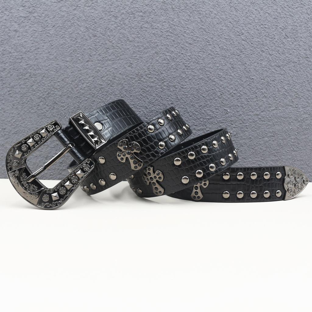 Cross Personality Trend Design Style Belt Men and Women Universal Metal Belt Hip Hop Punk Rivets Cool