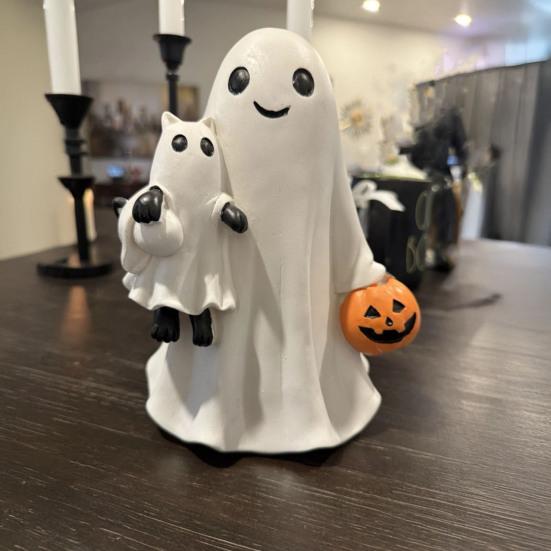 Статуэтка Привидения на Хэллоуин Миниатюрная Полимерная Фигурка Милый Забавный Мультяшный Дизайн Жуткая Статуэтка Украшение для Праздничной Вечеринки