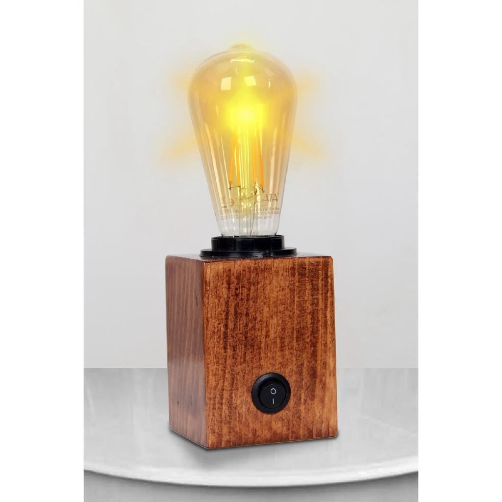 Wooden Decorative Rustic Cube Table Lamp Lampshade Bedroom Consul