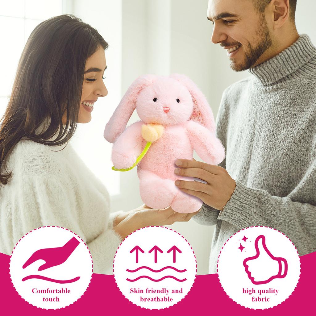 Soft Flower Bunny Plush Toy - Cute Stuffed  Doll For Gift, Cuddly Companion & Cozy Home Decor
