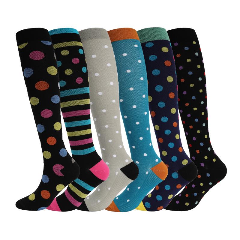 Комбо из 6 пар: Узорные компрессионные носки для бега, йоги и спорта - Влагоотводящие, дышащие, быстросохнущие гольфы для осени