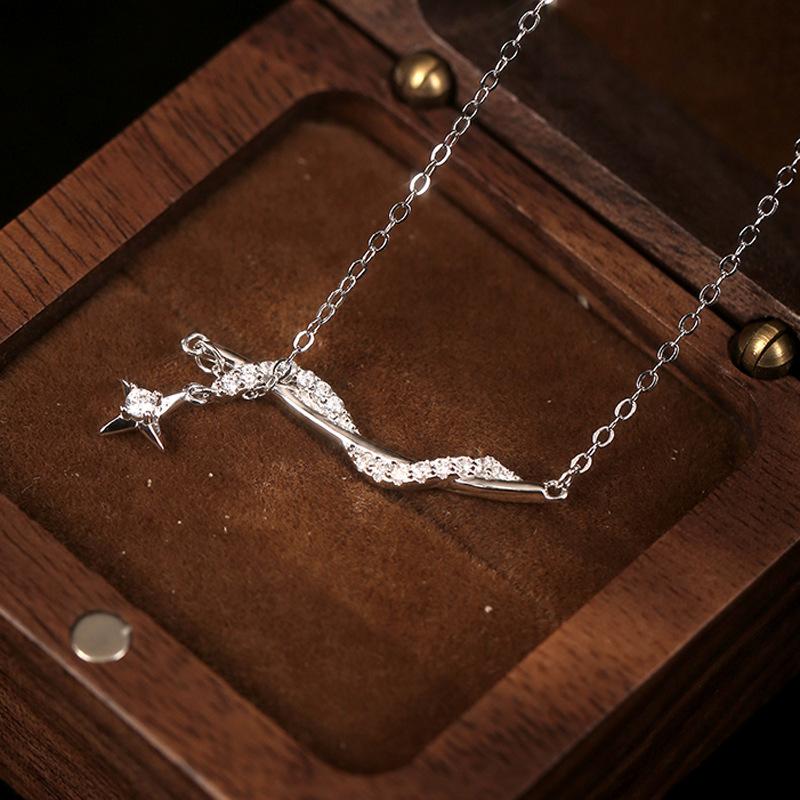 Циркон Звезда Переплетенная Линия Ожерелье Женственное Простое Милое Темперамент Нежный Ветер Четырехугольная Звезда Цепочка на Ключицу