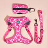 MIDEPET Personalized 3PCS Dog Walking Set Cute Green Watermelon Heart Pattern Adjustable Polyester Harness Leash Poop Bag Holder