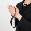 Buddhist Altar Shop Takita Shoten Buddhist Prayer Beads for Women, Black Onyx and Two-Ten Freshwater Pearl, 7mm Beads, Silk Tassel with Head, Prayer B