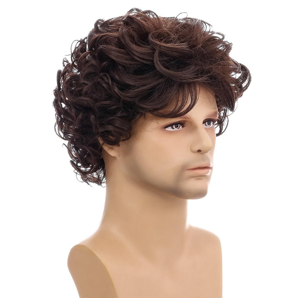Synthetic Men's Wig Short Black Brown Wig Male Curly Haircut Man Guys Natural Wig Perm Curls Wig Cosplay Halloween Costume