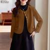 ZANZEA Women Round Neck Casual Long Sleeve Cardigan Blouse
