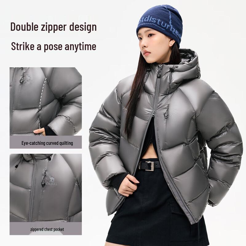 Camel Unisex Winter Hooded Short Puffer Down Jacket