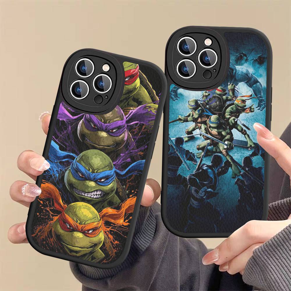Cartoon N-Ninja T-Turtles Leather Phone Case For IPhone 16 15 14 17 Pro Max 11 12 Mini Plus Soft Shell