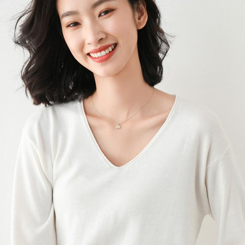 Модный корейский женский свободный пуловер с V-образным вырезом, однотонный свитер, осенне-зимний трикотажный базовый лонгслив, свитера большого размера