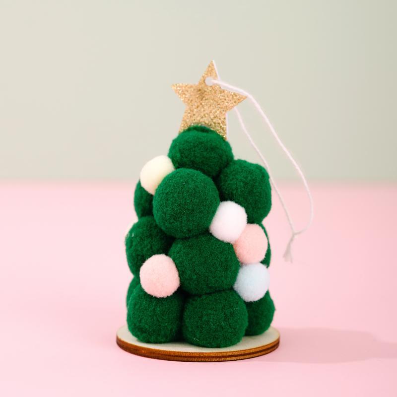 Christmas Tree Ornaments Lightweight Soft Fluffy Pom Poms with Gold Star Topper Ideal Xmas Gift for Family
