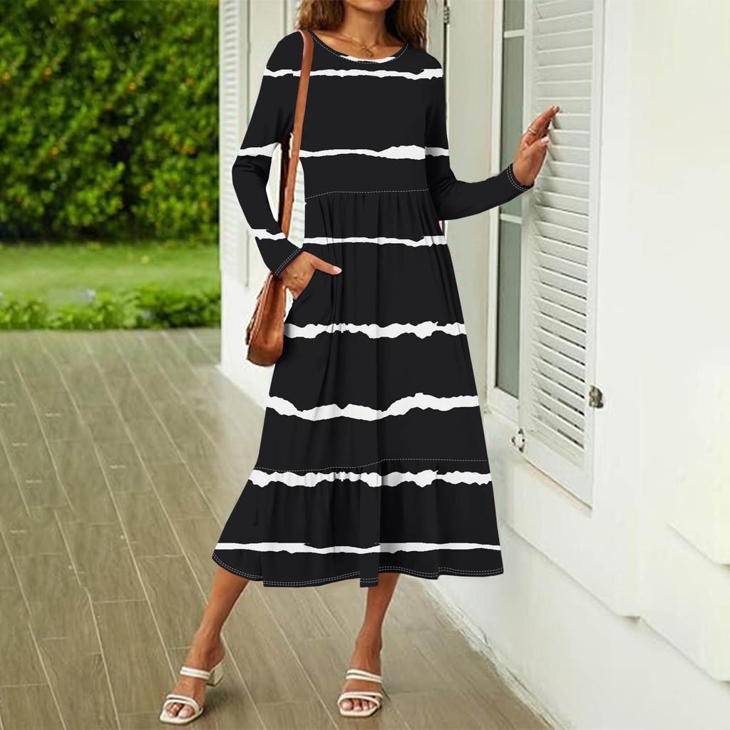 Женское повседневное платье с принтом, весенние платья с круглым вырезом и длинным рукавом