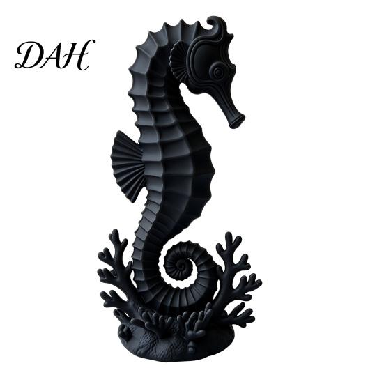 Seahorse Statue Decor 3D Printed with Coral Conch Base, Ocean Themed Art Ornament Minimalist Coastal Style for Home Desk Bookshelf and Car Dashboard