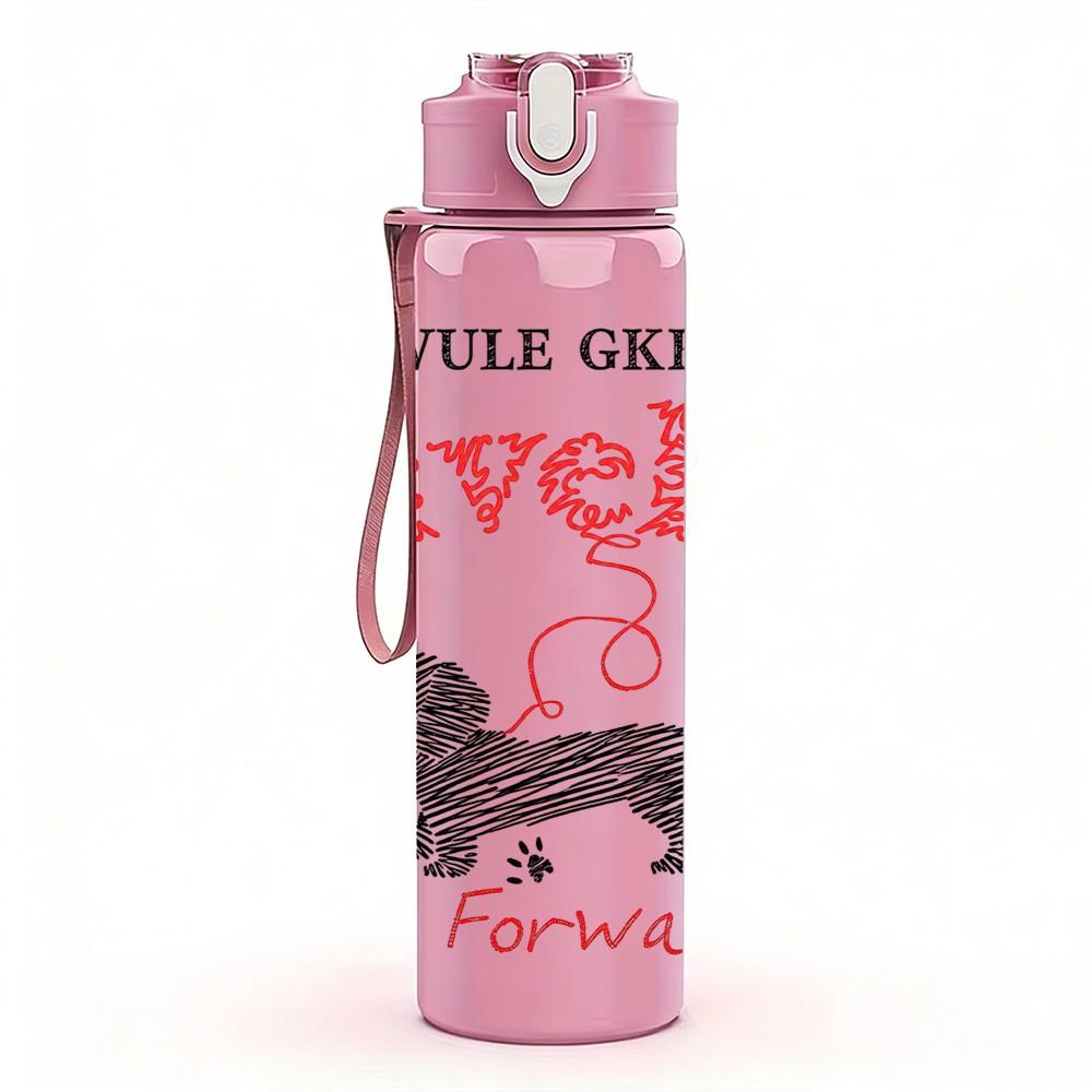 1PC We Like Lively Dog Text Pattern 750ml Color Plastic Sports Water Bottle Leakproof Flip Straw Lid Suitable for Sports Office Home Use