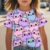 Summer Round Neck Cute Animal Pattern 3D Printed Top Fashionable Casual Short Sleeved Children's Girl T-shirts