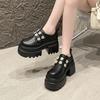 2025 Spring and Autumn New Korean Version of Small Leather Shoes Fashionable Versatile Rhinestone Flower Platform Super High Heel Single Shoes Wom