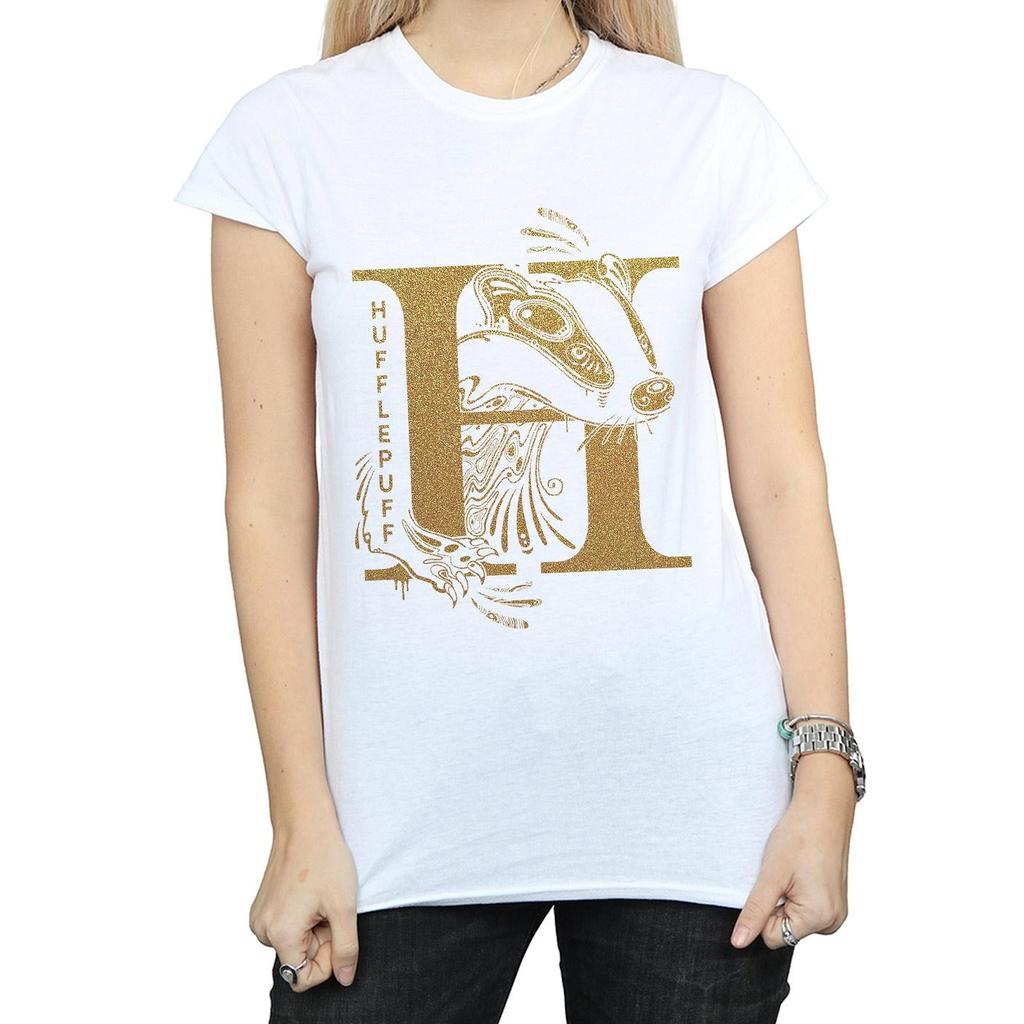 Harry Potter Womens/Ladies Hufflepuff Glitter Cotton T-Shirt