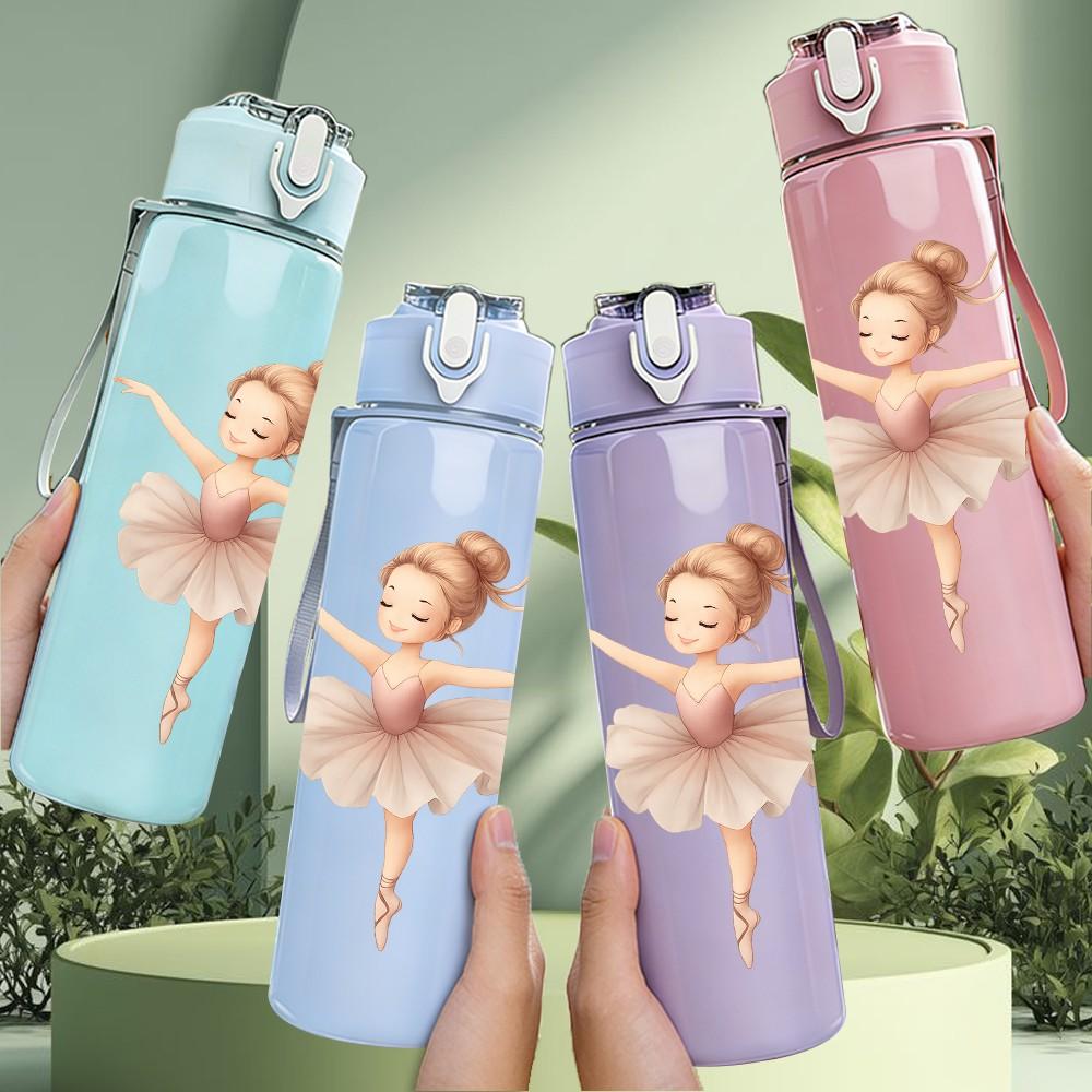 1PC Ballerina Girl White Line Sketch Print 750ml Color Plastic Sports Water Bottle Leakproof Flip Straw Lid Suitable for Sports Office Home Use