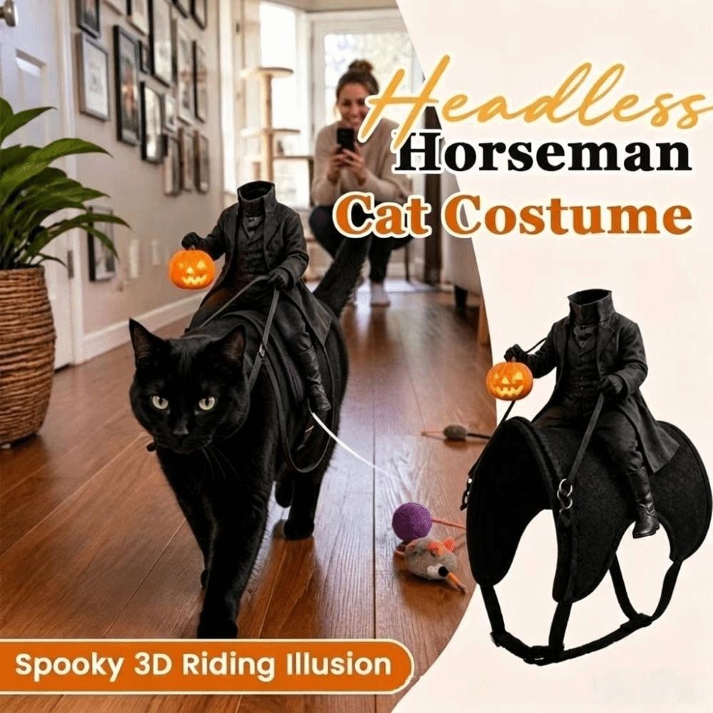 Creative Headless Horseman Cat Costume 3D Cat Saddle Costume Halloween Pet Costume Cosplay Event