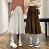 Korean Style Women's Midi Skirt Autumn High-Waisted Corduroy Long Skirt Women College Style Pleated A-Line Skirts