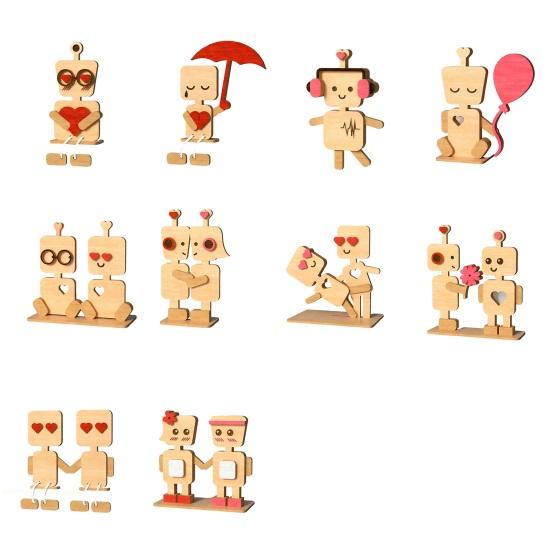 Valentine's Day Wooden Man Ornament Handmade Farmhouse Rustic Couple Robot Figurine Table Sign Home Office Desktop Decoration