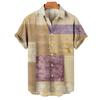 Short Sleeves Lapel Men Shirt Geometric Print Buttons Closure Sweat Absorbent Breathable Casual Striped Hawaiian Print Shirt Streetwear