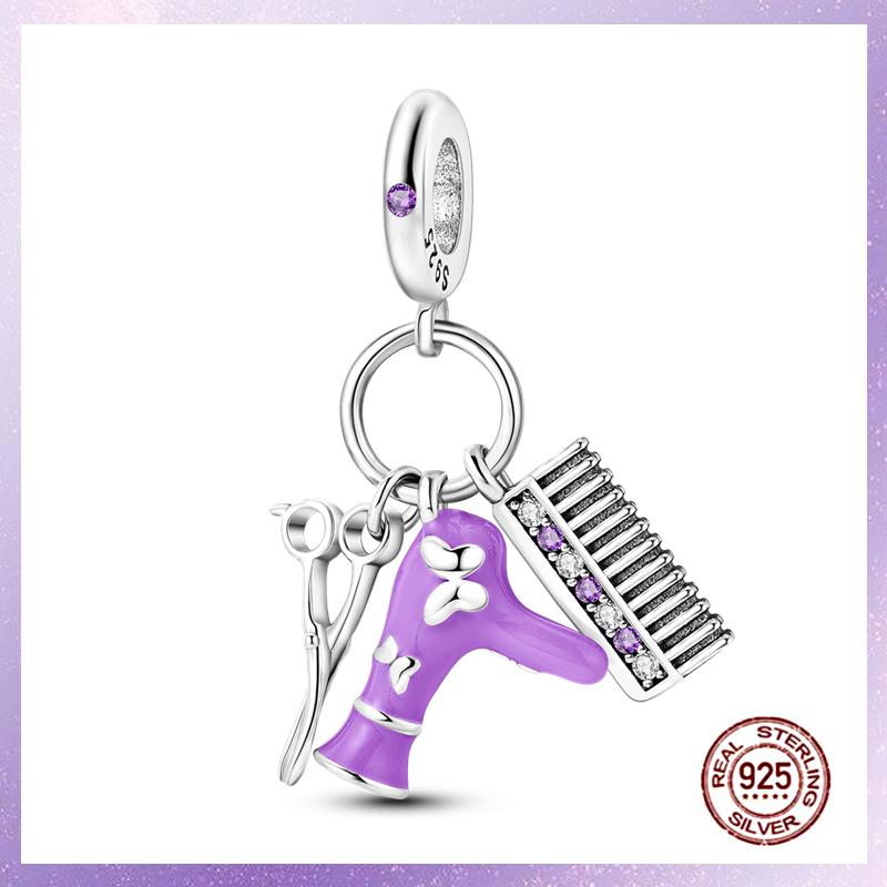 Фиолетовые Шармы Медный Fit Оригинальный Подвесной Браслет Бабочка Стекло Сердце Перо Клип Шарм Подвеска Светящаяся Бусина DIY Ювелирные Изделия