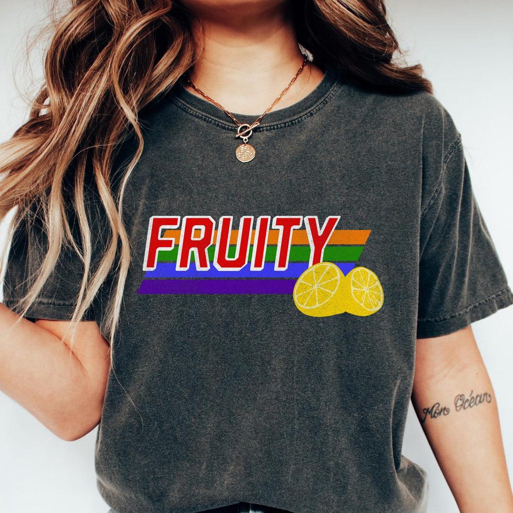 Retro Comfort Fruity T-shirt, Lesbian Rights Shirt, Gay Pride Sweatshirt, LBGTQ Support Gift, Aesthetic Pride Crewneck, Equality Tee