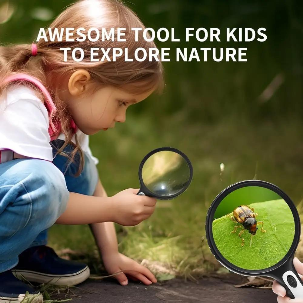 Лупа с подсветкой, 10x 20x увеличитель с 4 светодиодными лампами, лупы для чтения для пожилых, детей, помощник для работы вблизи