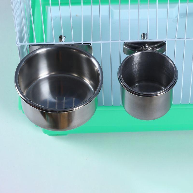 Подвесная миска-клетка для домашних птиц, не переворачивающаяся, из нержавеющей стали, для кормления, еды, питья, кормушка, миска с зажимом, поилка для воды, чашка для клетки