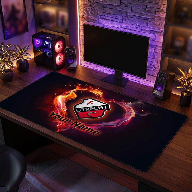 FC Utrecht Custom Large Mouse Pad, Personalized Name Text Print, Football Logo Non‑Slip Desk Mat Gaming Gift
