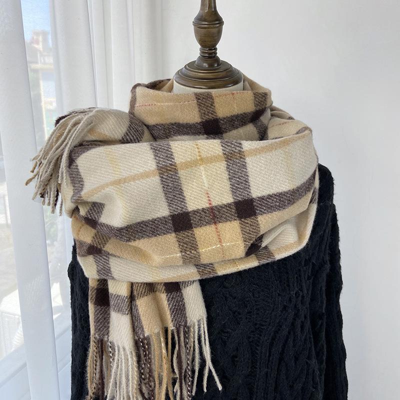 Scarf Women's Autumn and Winter New Plaid Scarf European and American Tassel Versatile Warm Thickened Shawl