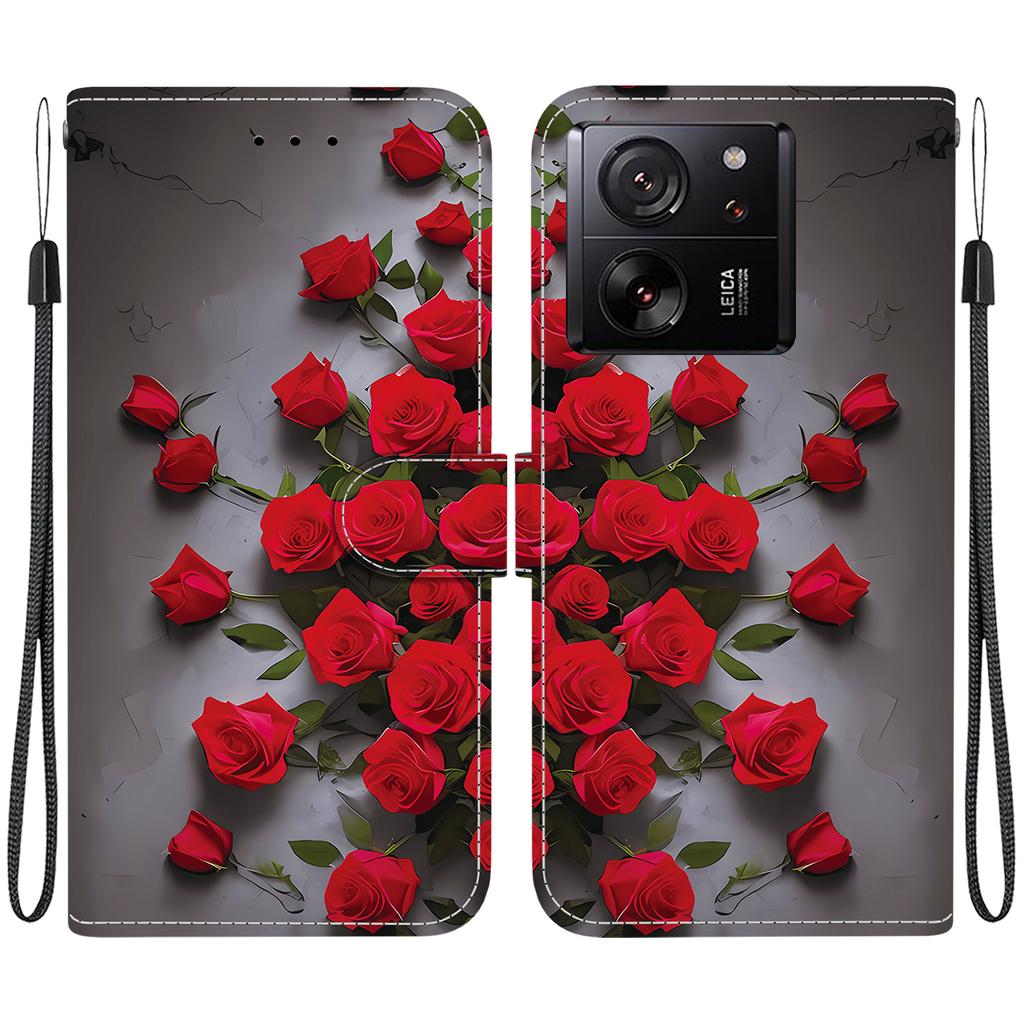 Чехол-книжка из искусственной кожи ручной работы для Xiaomi Redmi K60 Ultra, противоскользящий, противоударный, с ремешком на запястье и дизайном в виде сердца/розы и кошки