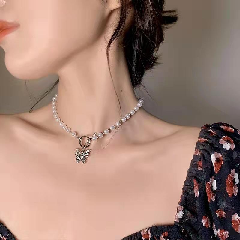 Модное винтажное ожерелье с бабочкой из жемчуга, женское ожерелье с пряжкой и кристаллами на ключицу, воротник, свитер, аксессуары, ожерелье