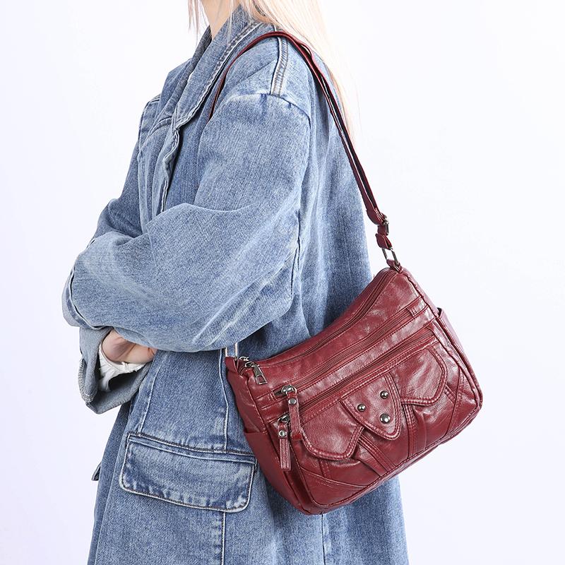 Женская сумка ретро большая вместительная сумка через плечо многослойная сумка через плечо мягкая кожаная сумка для матери