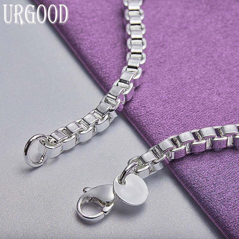 925 Sterling Silver 4mm Plaid Bracelet Party Gift Fashion Jewelry