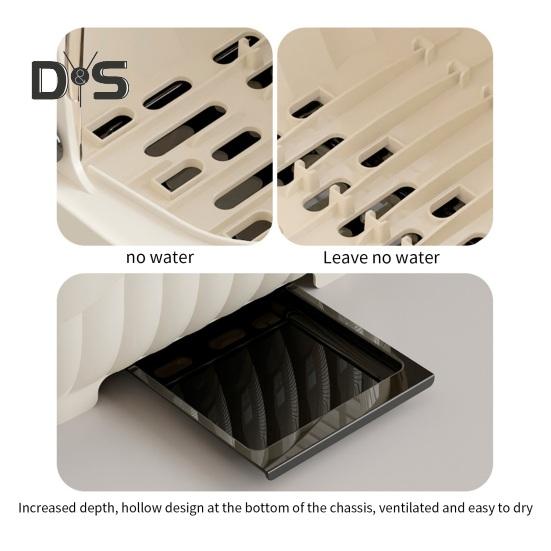 Countertop Utensil Caddy Dish Storage Box Efficient Draining Design Large Capacity Tableware Storage Container with Dustproof Lid