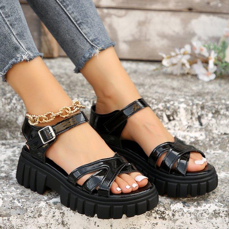 2024 High Heels Gladiator Sandals Woman Open Head Sexy Block Heel Platform Shoes Summer Buckle Size 35-43 Women Sandals