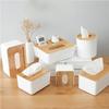 Plastic Tissue Box Wood Bamboo Tissue Box Cover Round White Car Tissue Holder Box For Kitchen Bathroom Toilet Napkin Container