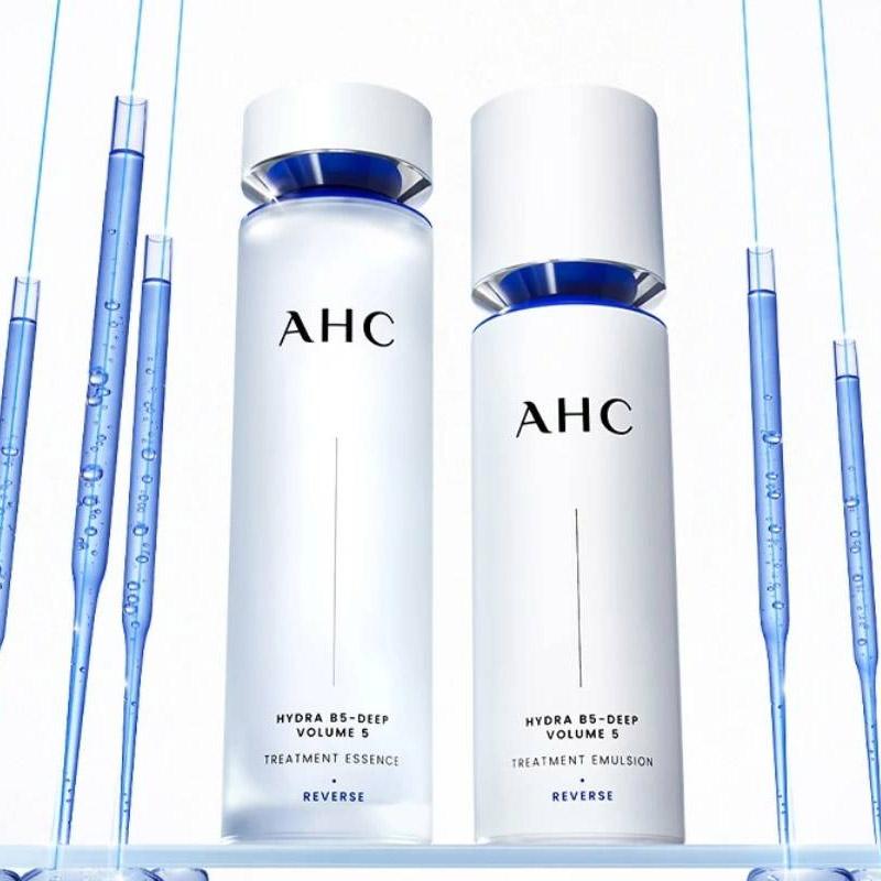 AHC Набор для ухода Reverse Hydra B5 Deep Volume 5, 130 мл Эссенция-вода + 100 мл Эмульсия + 2 упаковки по 5 шт. Восстанавливающая тканевая маска B5 для лица, всего 10 листов, Увлажняющий набор