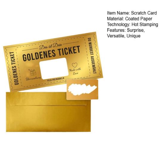 1/3/5Pcs Golden Ticket Scratch Card Surprise Gift Reveal Scratch Card with Envelope Birthday Wedding Card Gift for Kids Women Men