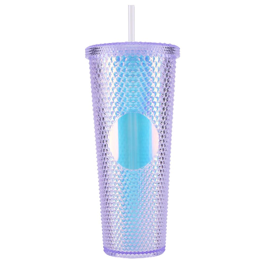 710ml Plastic Straw Cup Drinking Cup Double-Walled Water Tumbler with Lid Bubble Tea Cup Large Capacity for Home & Outdoor