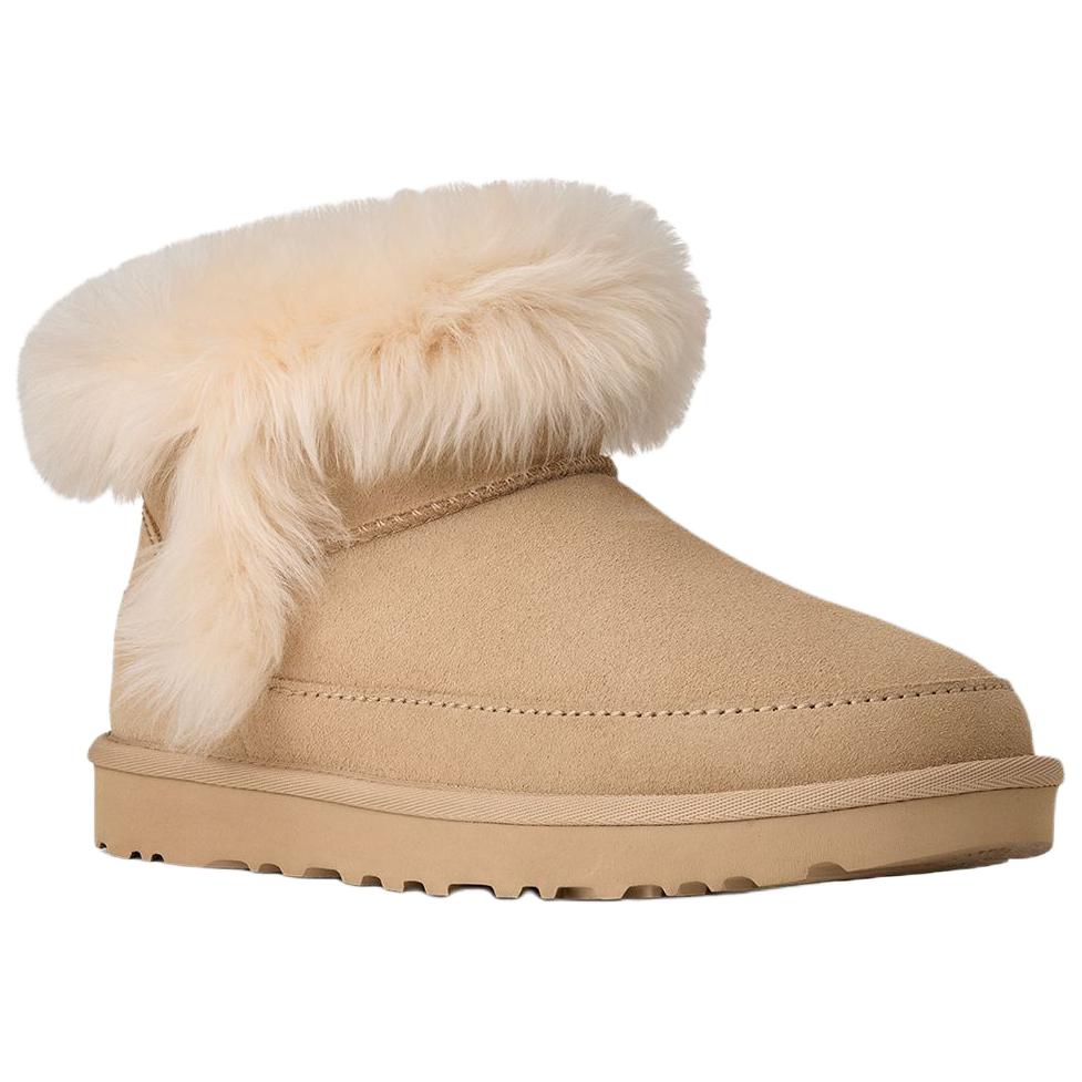 UGG Классические Новые Коровья Раздельная Кожа Термофлис Подкладка, Удобные Натяжные Снежные Сапоги Женские Коричневые 1173832-SNDCS
