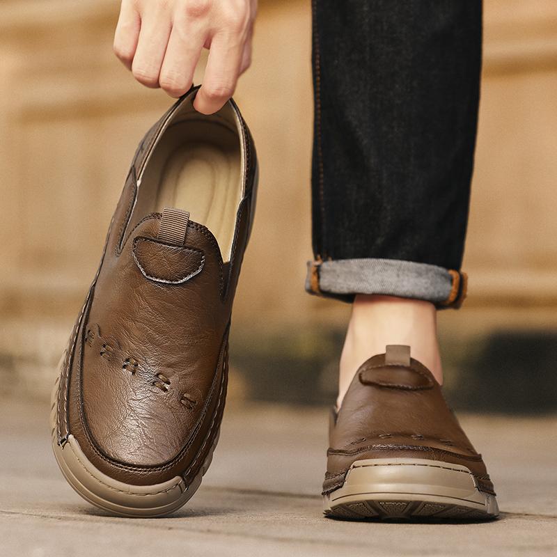 Модная Уличная Удобная Обувь на Щиколотку Спортивная и Повседневная Кожаная Обувь Осенняя Модная Брендовая Дышащая Обувь Ручной Работы с Прошивкой Повседневная Мужская Обувь