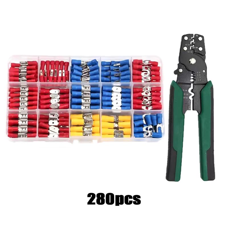 Spade Crimp Terminal Connector Kit with 4-in-1 Stripper DIY Wire Connector Connector Kit Industrial Electrical Connectors