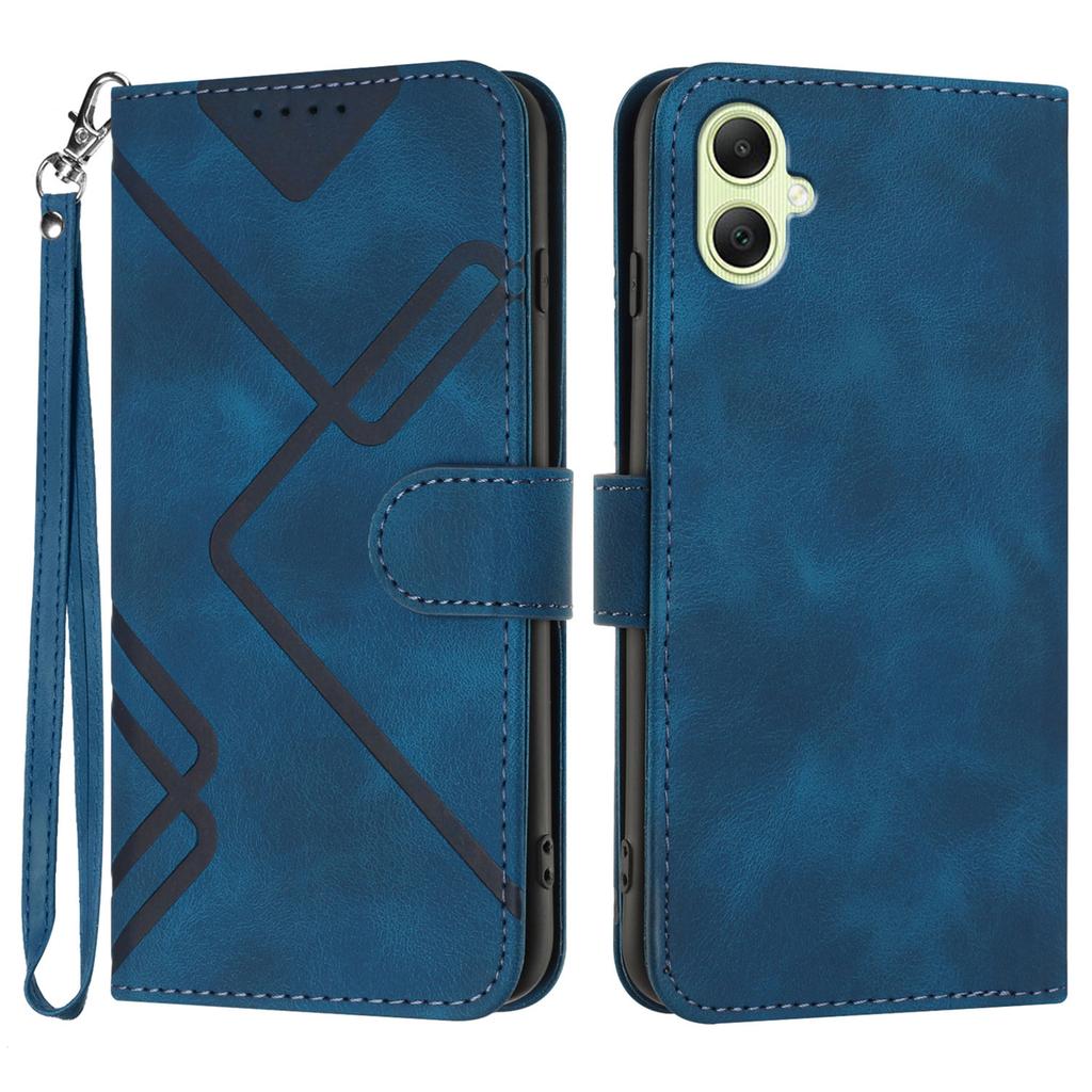 For Samsung Galaxy A06 5G Wallet Case Line Imprinted PU Leather Phone Cover with Strap