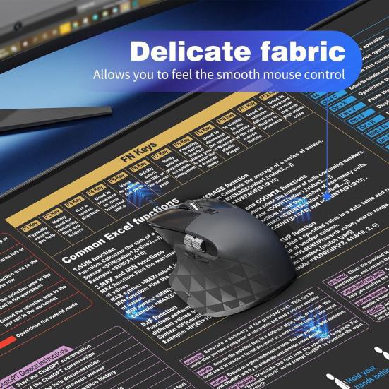 Очень большой коврик для мыши, износостойкий, водонепроницаемый, нескользящий, легко моющийся, шпаргалка Excel, настольный коврик, игровой коврик
