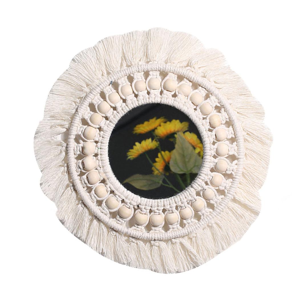 Bohemian Wall Hangings Mirrored with Macrames Woven Fringed Tassels Leaf Pendants Handmade Decorative Makeup Mirrored