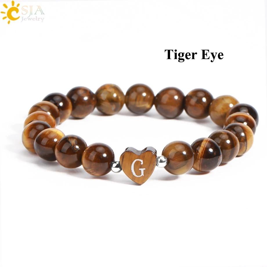 26 Letter A-Z Initial Heart Shape Crystal Bracelets Real Natural Stone Beads Amethysts Obsidian Sodalite Bracelet for Lover H283