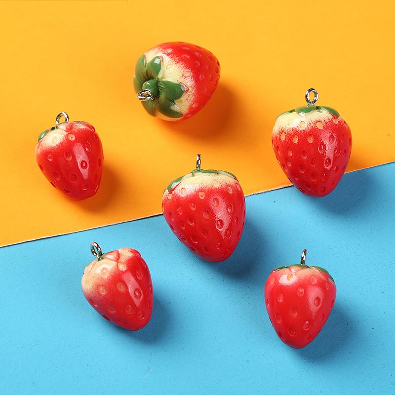 10Pcs Resin Imitation Strawberry Food Shape Charms for Diy Key Chain Necklace Pendants Ornament Jewelry Making Accessories New